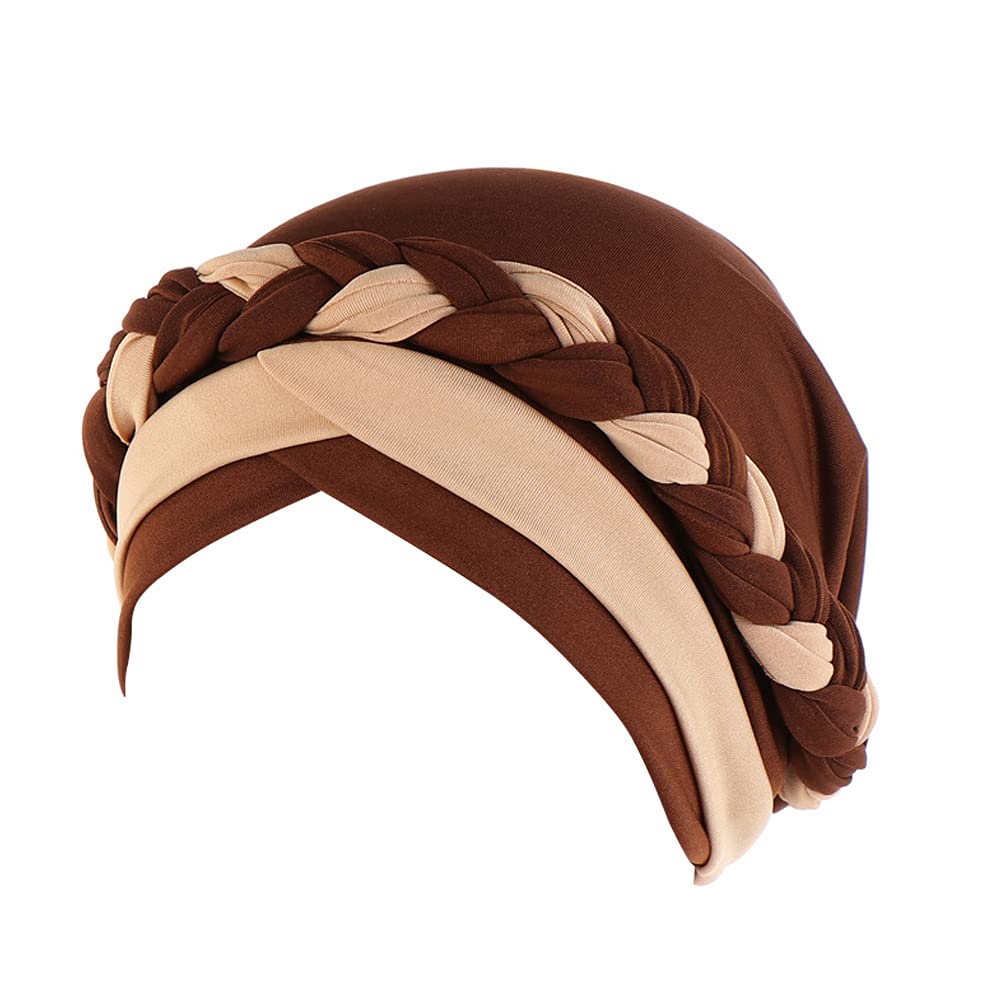 Fxhixiy Women's Khaki Coffee Hijab Braid Silky Turban Hats For Cancer Chemo Beanies Cap Headwrap Headwear, One Size