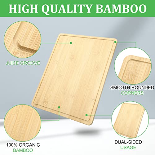 Set de 10 tablas de cortar de bambú Eaasty, rectangulares, con ranura para jugos, para cocina, carne, queso y verduras, bandeja resistente para servir miniatura 3