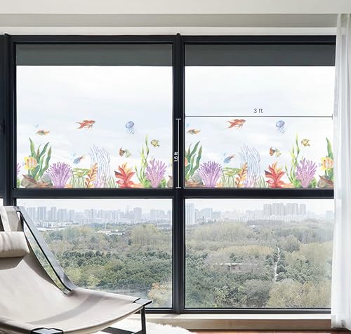 Image of Underwater Dreams Glass Decal 3 ft x 1.6 ft, Vibrant Marine Life Design for Glass & Laminated Surfaces, Peel-and-Stick