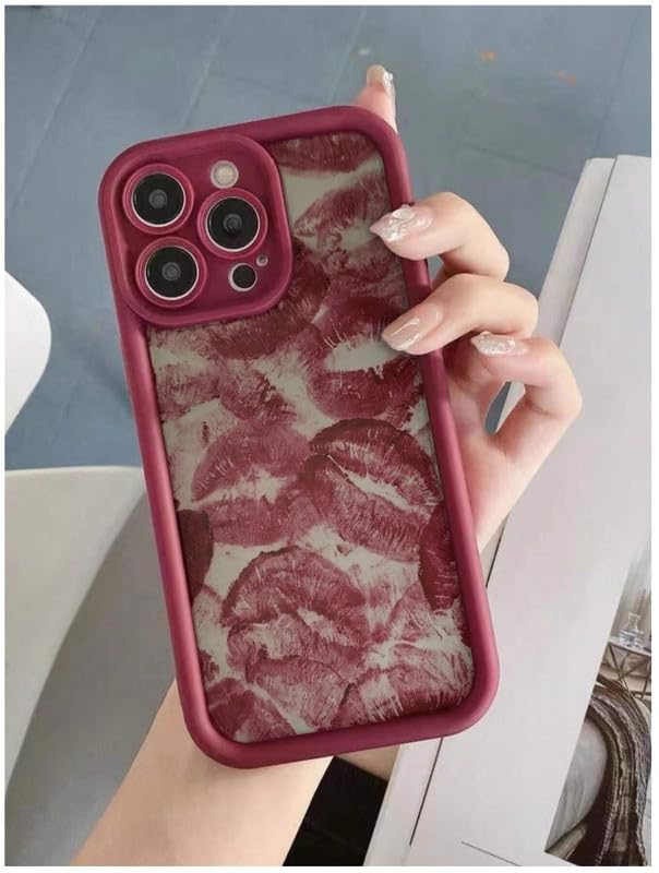 Image of COVERLY Lips Back Case Cover Compatible for iPhone 12 Pro | Hot 3D Sexy Lips Retro Embossed | 360 Camera Protection | Lipstick Kiss Print Cute Soft Touch Liquid Silicone Phone Case (TPU | Love Red)