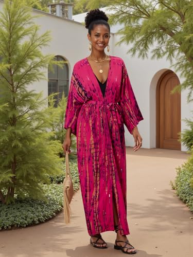 Image of Women's Kimono Cover Up Long Beach Dress Swimsuit Cover Ups Colorful Cardigan Lightweight Robe for Swimwear