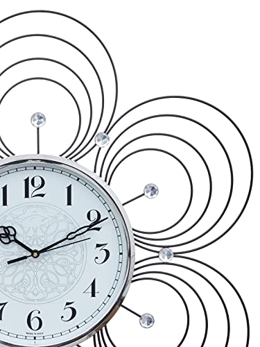 Image of CHRONIKLE Beautiful Floral Design Stylish Round Diamond Studded Crystal Metal Analog Wall Clock for Living Room Home Decor Office Gifts (Size: 55 x 5 x 59 CM | Color: Black | Weight: 1140 Gram)