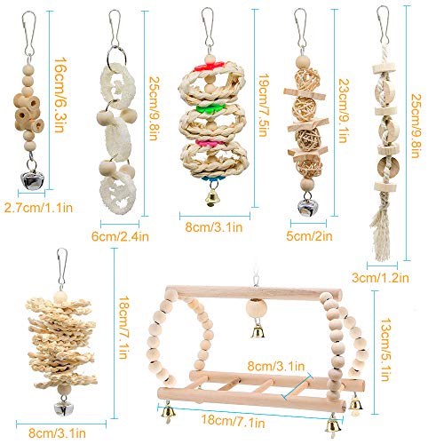 LINGSFIRE Papegaai Speelgoed Set 7 Packs Huisdier Vogel Speelgoed Houten Opknoping Stand Ladder Vogel Swing… - Afbeelding 7