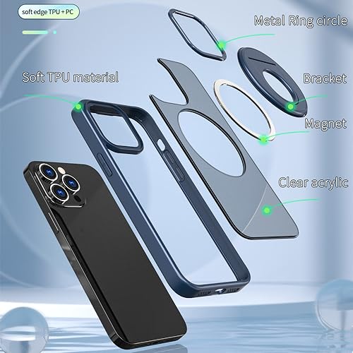Étui iPhone 13 Pro Max idéal pour charger sans fil et regarder des vidéos avec bague bleu
