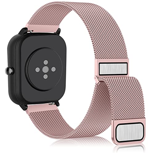 Yisica Correa Metal con Bip U Pro/Bip 3 Pro/Bip U/Bip 3/Bip Mujere Hombre, 20mm Correa de Repuesto Ajustable para Bip/Bip Lite/Bip S/Bip S Lite, Rosa