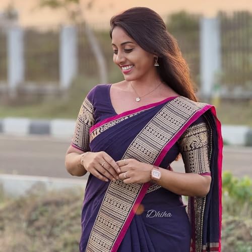 Image of Narayanpet Pure Cotton Avani Border Saree for Women with Running Blouse | Tassels | Traditional Woven Solid Design | Handloom Weave