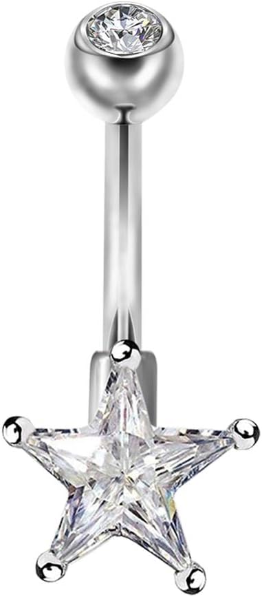 COCHARM 14G Dainty Belly Button Rings Clear Star CZ Belly Navel Rings 316L Stainless Steel Belly Piercing Jewelry