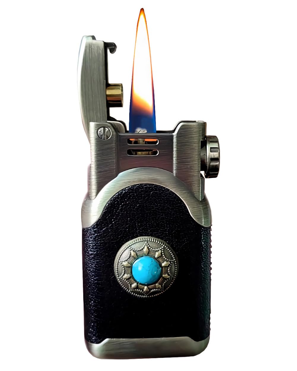 Leather Lighter Soft Flame Antique Style Refillable Vintage Candle Lighters for Collection Gift (Bronze B)