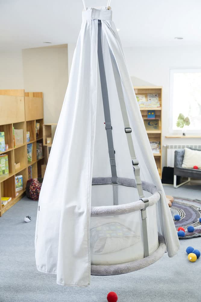 Betthimmel Vorhang für die Babywiege, Schaukel - 156 cm, Baldachin aus 100% Baumwolle in Hellgrau