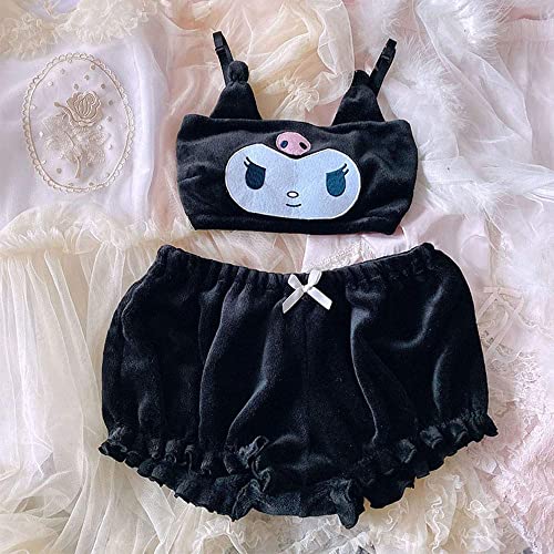 BZB Kawaii Anime Cute Pajamas Set for Women Sweet Lovely Velvet Tube Top and Shorts Two Piece Cartoon Sleepwear Sets2