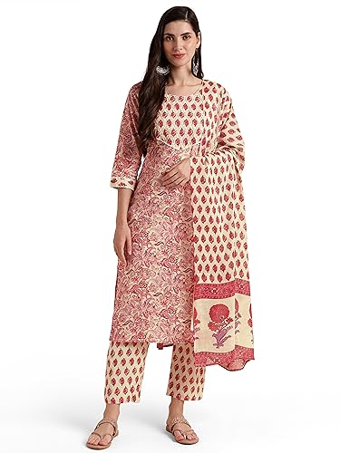 Image of MIRCHI FASHION Women's Straight Fit Pure Cotton Printed Kurta Set with Dupatta and Trouser