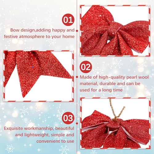 12pcs Red Bows for Christmas Tree,5.5 Inch Glitter Red Wreaths Bows Christmas Bows for Tree Decorations,Xmas Tree Bows,Sequin Bows Ties Ornaments for Christmas Tree,Wreaths,Garland Decorations - Image 3