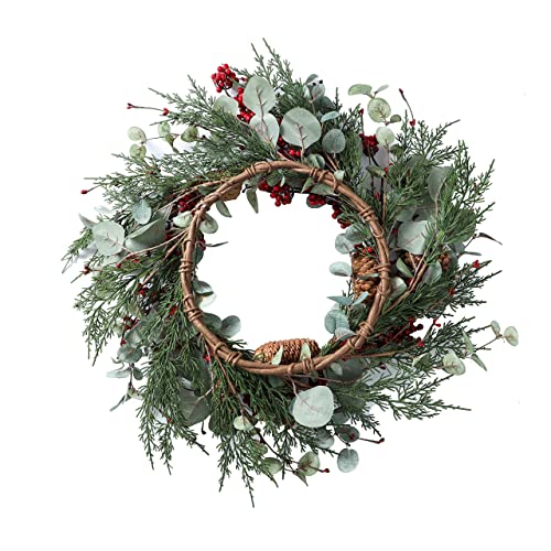 Amf0Resj Artificial Christmas Wreath Winter Wreath With Eucalyptus Leaves,Snowflake,Big Red Berries,Big Pinecones,Pine Needles For Indoor Outdoor Farmhouse Home Wall Window Festival Wedding Decor #TOP7