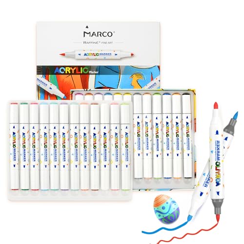 MARCO 7860 Raffine 24-Farb Acrylmarker in Pappkarton. Baumwollkern, Doppeltip (Nylon-Weich & faserig Rund). Acryl-Tinte, wasserd., sonnensch., schnelltr., gut für diverse Malbed