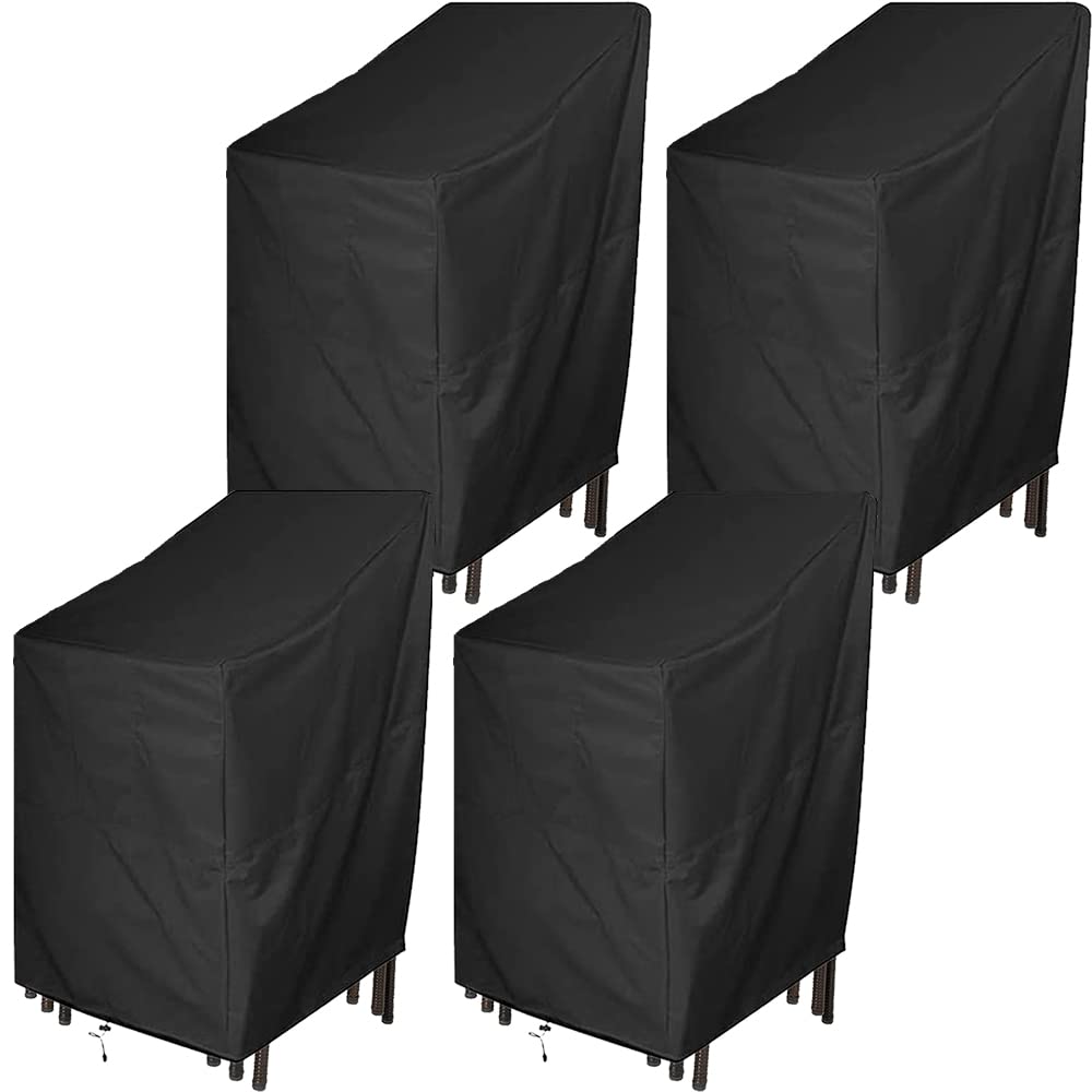 4 fundas apilables para sillas apilables de patio para muebles de exterior, impermeables, apilables, de plástico, de mimbre, para patio, comedor, sillas de café apilables (4, 25.6 x 25.6 x 47.3