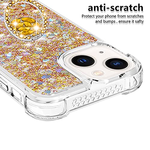 IMIRST Phone Case Compatible with iPhone 15 Plus (6.7'') Bling Liquid Glitter Diamond Ring Shell Shockproof Airbag Protective Cover Bumper Case for Apple iPhone 15 Plus. YBK Love Gold - Image 3