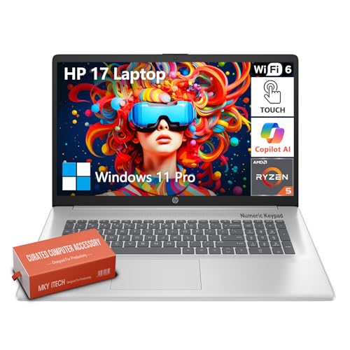 Image of HP 17 Inch Touchscreen Laptop Computer, 17.3 inch HD+ Touch Screen Business Laptop PC, AMD Ryzen 5 (6-Cores), 32GB RAM 2TB SSD, Windows 11 Pro, 10-Key Number Pad | Copilot Key, Type-C, Wi-Fi 6, Silver