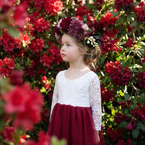 Image of 2Bunnies Girl Peony Lace Back A-Line Straight Tutu Tulle Party Flower Girl Dress