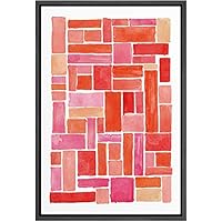 SIGNWIN Framed Canvas Wall Art Pink, Orange, Red Lines Color Block Pattern Geometric Shapes Watercolor Minimalism Modern Colorful for Living Room, Bedroom, Office - 16