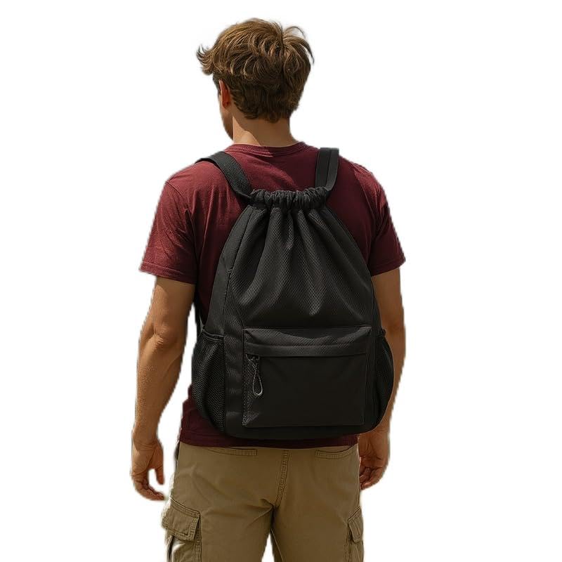 Mochila com cordão impermeável, alça ajustável de grande capacidade para basquete, mochila esportiva leve
