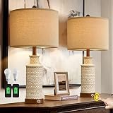 BOBOMOMO 24.5'' 3-Way Dimmable Touch Control Table Lamp Set of 2 with Dual USB Charging Ports for Be
