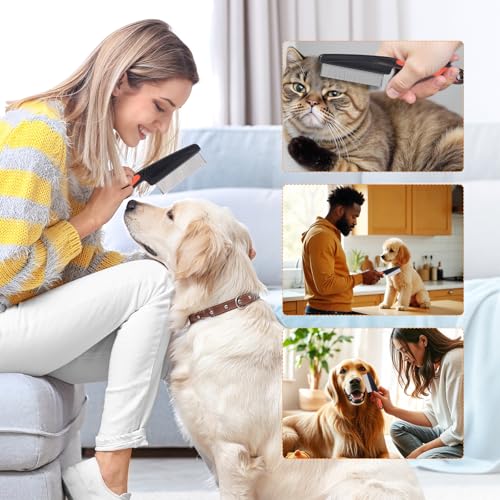 nuoshen Flohkamm zum Entfernen Flöhe, Haustierkamm Profi Flohkamm Rostfreier Stahl Läusekamm Staubkamm für Katzen und Hunde