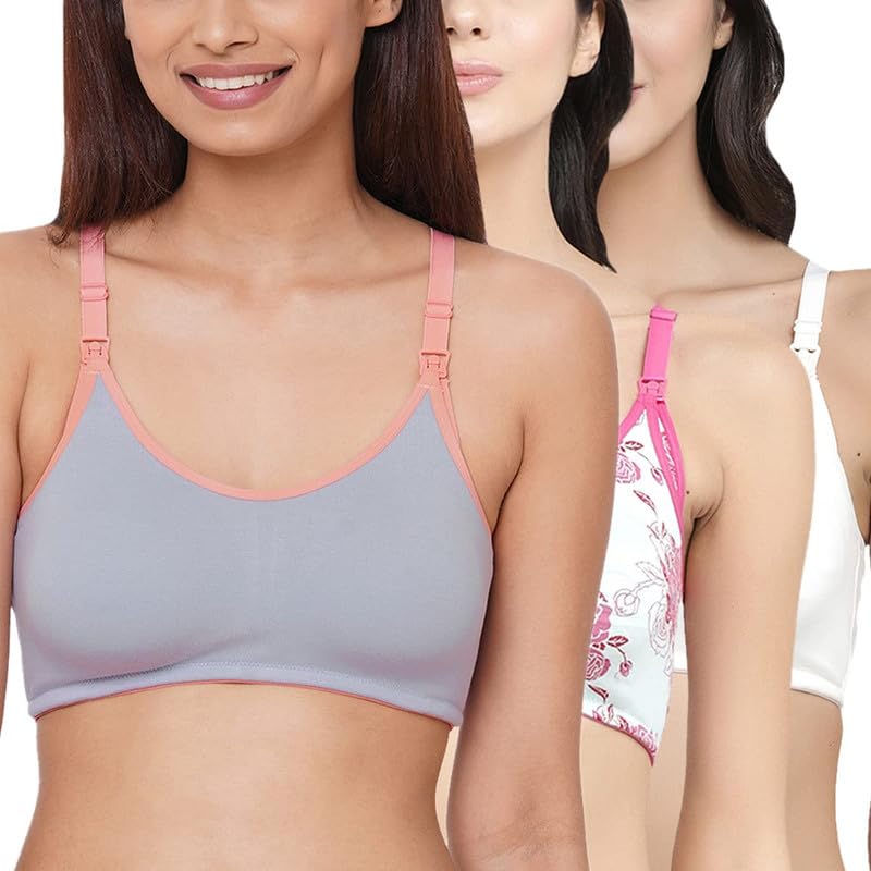 Image of Inner Sense Organic Cotton Bamboo Nursing Bra for Women I Non Padded Feeding Bra with Keyhole Back Design I Wire Free Maternity Innerwear with Full Coverage