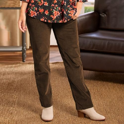 Casual Pants for Women Corduroy Elastic Waist Pants Trendy Pull On Lounge Pant Straight Leg Work Fall Pant2