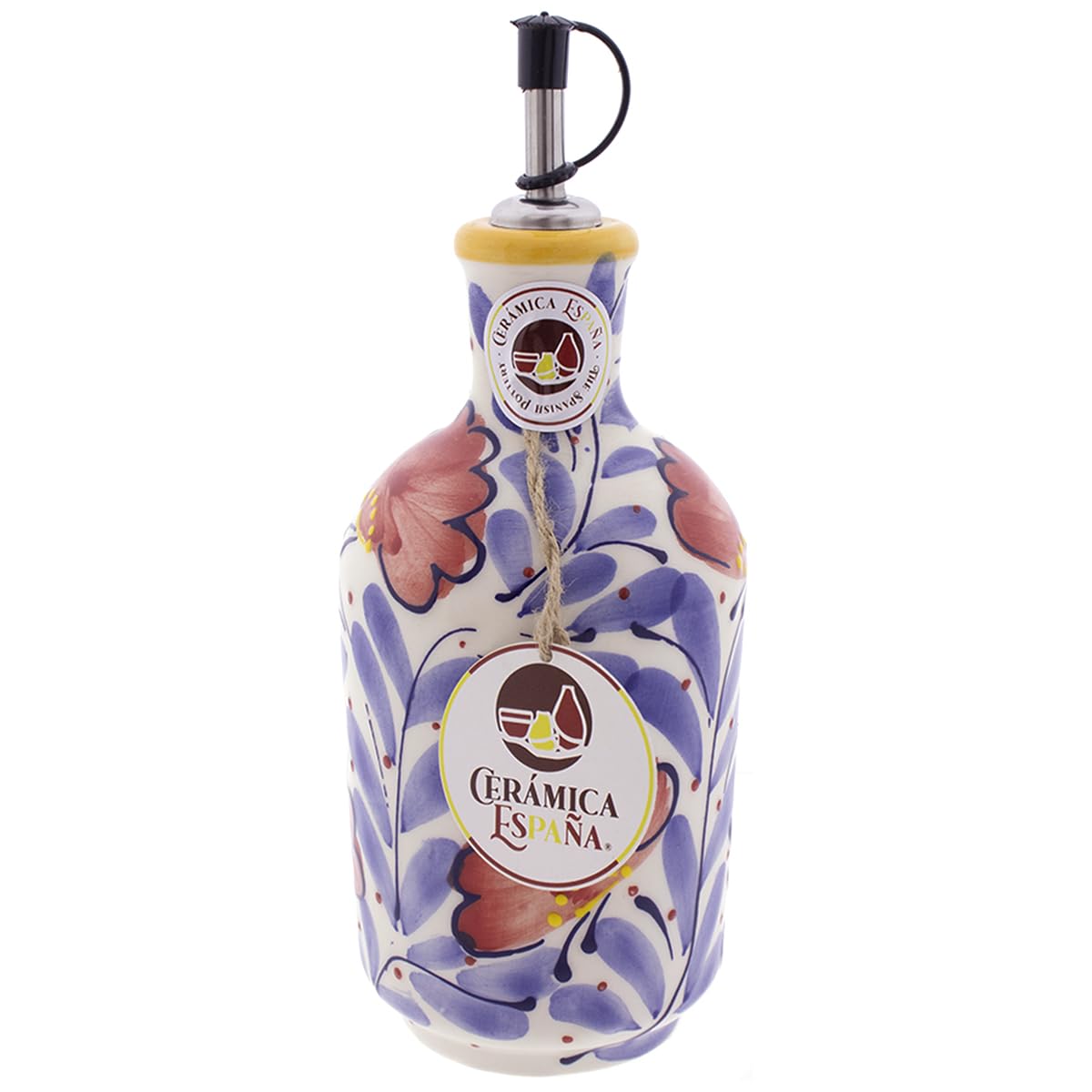 CERÁMICA ESPAÑA | Oliera Amazon | Oliera antigoccia | Oliera in ceramica | Olio artigianale - Modello M10 | 500 ml | Decorazione 100% fatta a mano | 9x9x25 cm