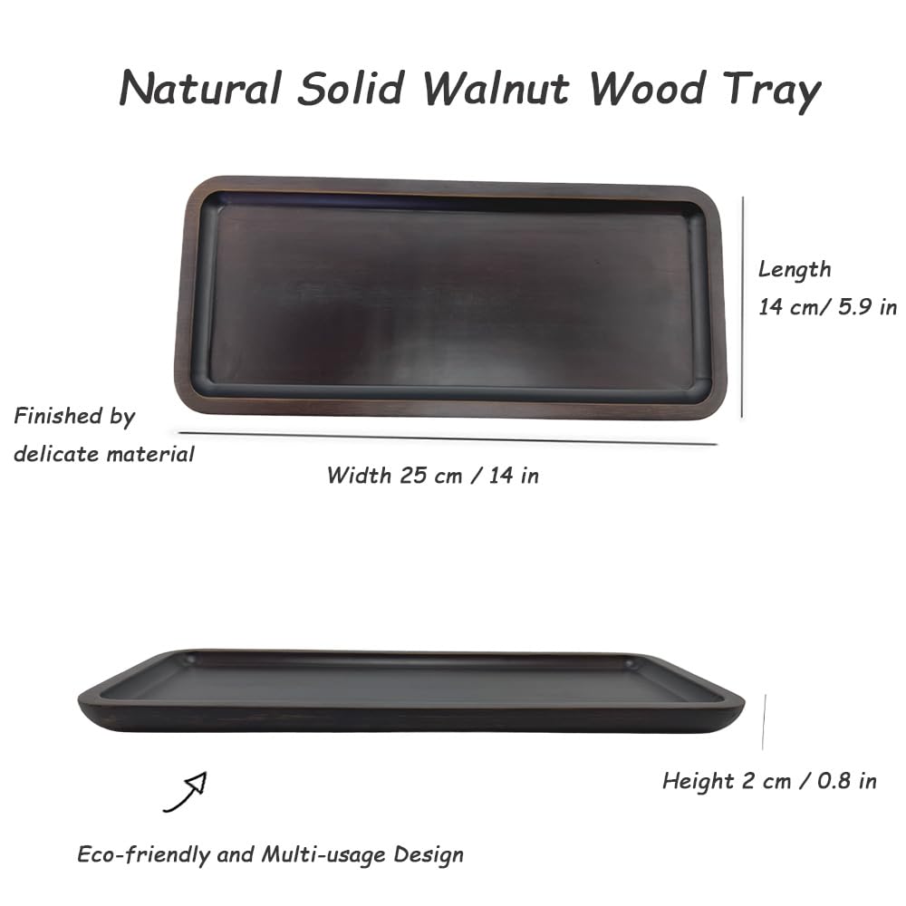 BEECO GIF2U Wood Vanity Tray, Bathroom Counter Solid Walnut Organizer, Toilet Tank Top Wooden Serving Plate for Dinner Tea Coffee (Natural Walnut Color, 14 x 5.9 inch)