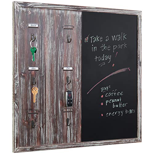 MyGift Rustic Torched Wood Entryway Key Rack with Label Holders and Chalkboard