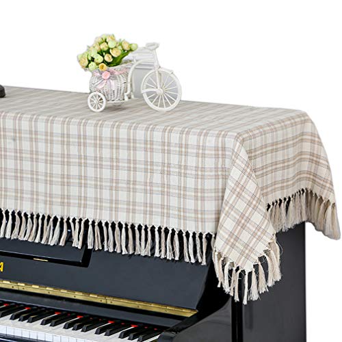 ピアノカバー アップライト トップカバー デジタル 電子ピアノカバー 北欧 チェック柄 タッセル 標準直立型ピアノ用 間口130-160cm通用 ほとんどのサイズのピアノに適合 ピアノ掛け 田園風 厚い 防塵カバー シート 爽やか ベージュ カフェ色 Unusual