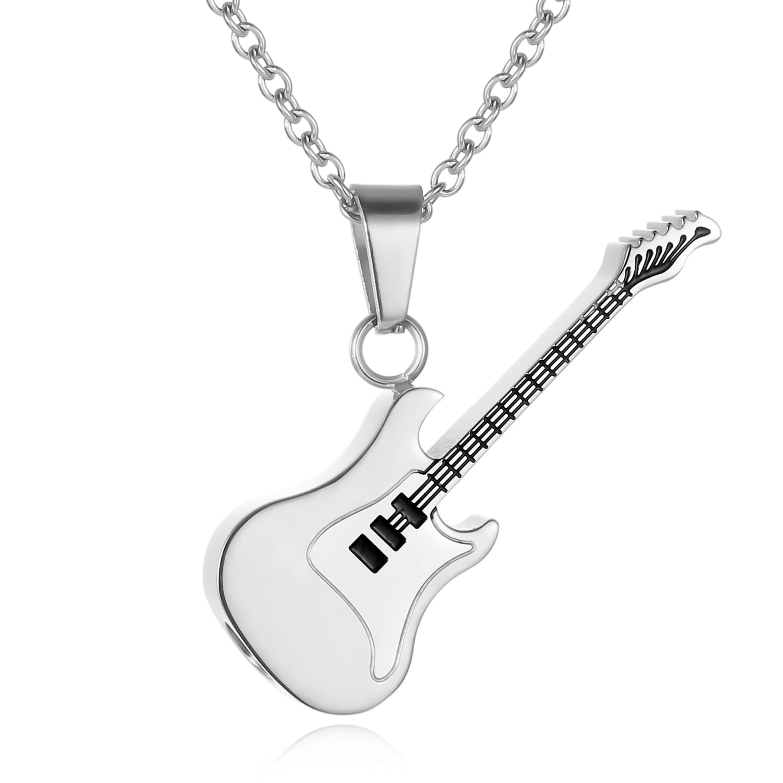 STEFWD Keepsake Necklace For Ashes For Music Lovers Stainless Steel Guitar Cremation Jewelry Women Men Memorial Urn Pendant Loved Ones Ashes Necklace