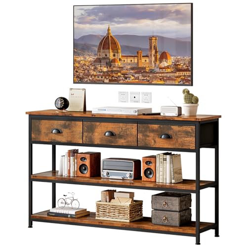 Recibidores de Entrada de 47 Pulgadas con 3 Cajones, Consola Recibidor, Estilo Industrial, Ideal para Recibidores, Pasillos,Junto Al Sofá, Salones, Cocinas y Entradas, Marrón Vintage,120x29x77cm