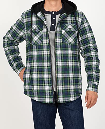 Image of ZENTHACE Men's Sherpa Lined Full Zip Hooded Plaid Shirt Jacket