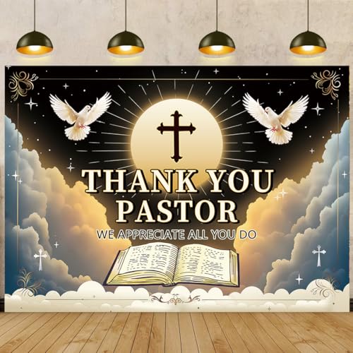 Toile de fond Thank You Pastor noir et doré 2,4x1,8m pour église
