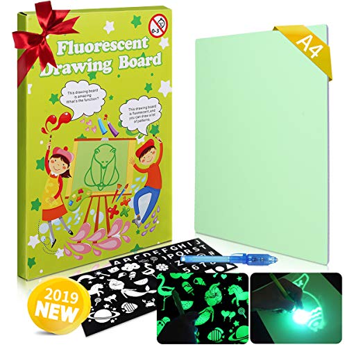 Jeteven Draw with Light Fun And Developing Toy Tavolo da Disegno Magic Draw Educational Fluorescente Luminoso Lavagna Giocattolo con Penna, Cartoncino per Bambini Bambini (A4)