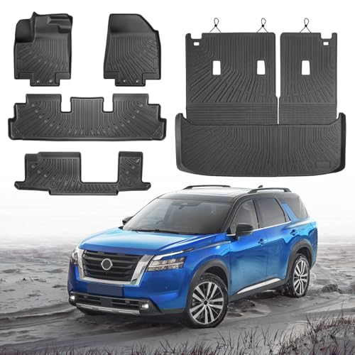 Cartist Floor Mats and Cargo Liner Fit for Nissan Pathfinder 8 Seats 2022-2026 All Weather TPE Floor Mat Pathfinder Accessories Heavy Duty Carpet Protection (Trunk Mat with Backrest Mat+Floor Mats)