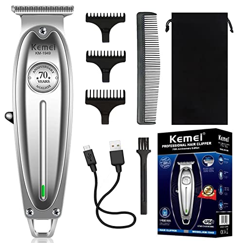 KEMEI 1949 Aparador de cabelo profissional para homens Zero Gap elétrico sem fio aparador de barba / aparador de cabelo recarregável com lâmina T para estilistas e barbeiros, kit de