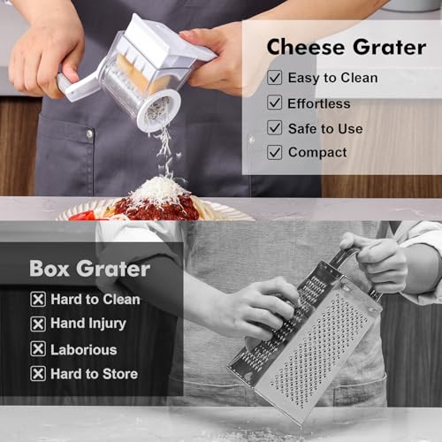 Image of GDL Cheese Grater Hand Crank, Kitchen Rotary Grater Handheld, Dishwasher Safe Parmesan Cheese Grater with Stainless Steel Blade for Hard Cheese,Chocolate,Nuts (White+Grey)