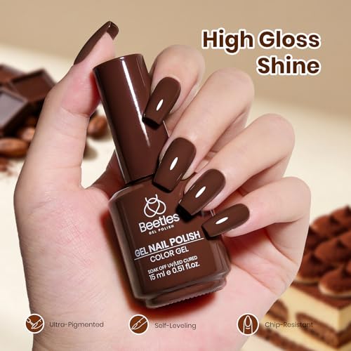 Image of Beetles Brown Gel Nail Polish - Oat Cocoa 15ML /0.51Fl Oz, Dark Brown Gel Polish, Color-Matched Bottle, Soak-Off UV LED, Long-Lasting Holiday & Fall Nails Art for DIY Beginners & Salon Pros