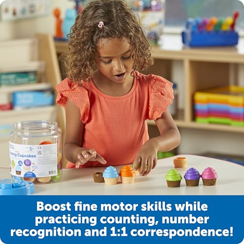 Image of Learning Resources Mini Counting Cupcakes - Birthday Cake, Sensory Toys, Montessori Preschool Activities, Kitchen Play Food Sets for Kids, Fine Motor Games