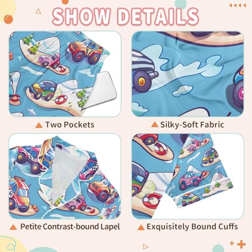 senya Vehicles and Highlands Satin Summer Pajama Sets Silk Short Sleeve Button Down Sleepwear3