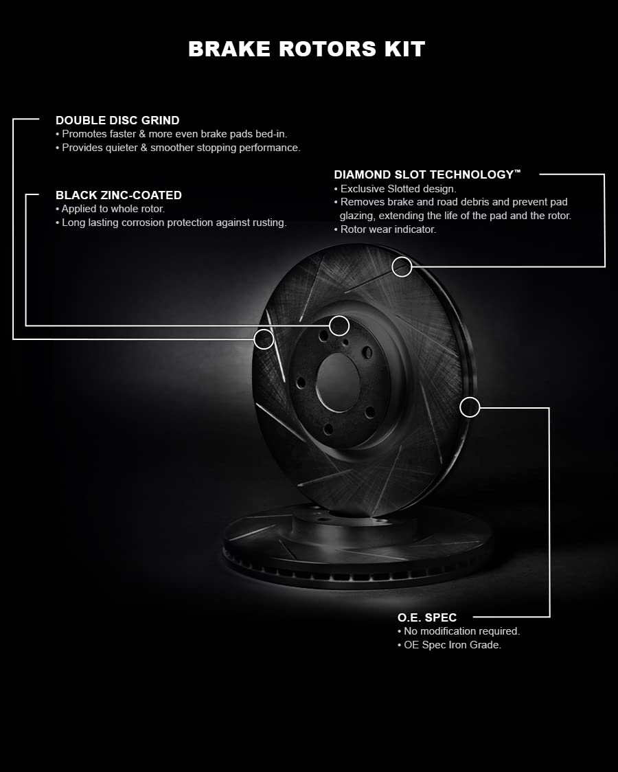 R1 Concepts Slotted Black Disc Brake Rotor Set Front 1989-1990