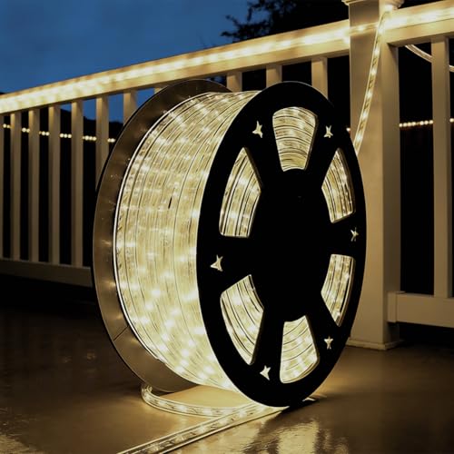 Buyagn 100Ft Warm White LED Rope Lights, 110v Waterproof Indoor/Outdoor String Lights, Cuttable...