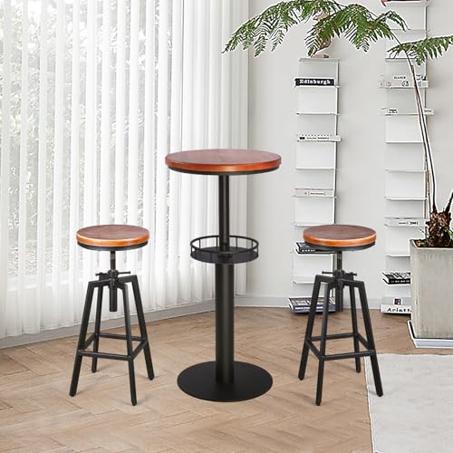 Bokkolik 206 Set Of 2 Vintage Bar Stools 25.6-31.5Inch Height Adjustable Farmhouse Dinning Stool Swivel Wooden Seat Kitchen Island Counter Chair thumb #5