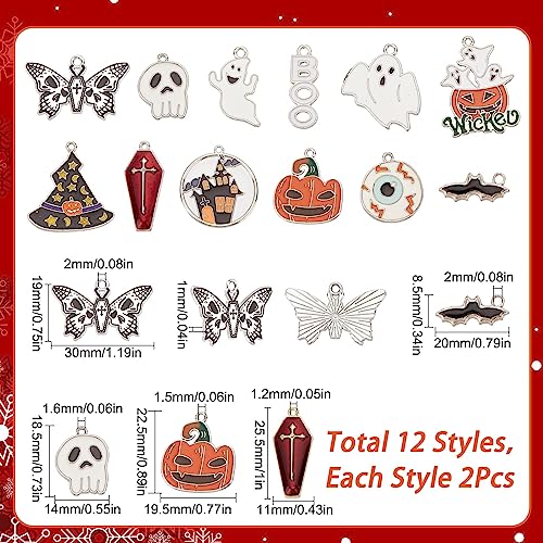 SUNNYCLUE 1 Box 24Pcs 12 Styles Halloween Charm Ghost Charm Bulk Gothic Charm Pumpkin Ghost Coffin Cross Skull Black Bat Charm for jewellery Making Charms DIY Craft Halloween Party Decor Silver - Image 2