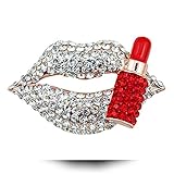 Reizteko Hot Lips Lipstick Rhinestone Brooch Pin Women Jewelry Sweater Shawl Scarf Buckle (White)