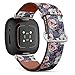 CJBROES Replacement Leather Watch Band, Compatible with Fitbit Versa 3 and Fitbit Sense of Wristband Bracelet Accessory - Hibiscus Watercolor Tropical