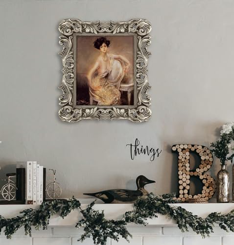 Image of Silver Picture Frame 8x10 Gothic Picture Frames Ornate Vintage | Real Glass, Wall or Tabletop Display, Fits 8x10 or 5x7 Photo with Mat
